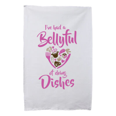 Bellyful of dishes tea towel white Thumbnail